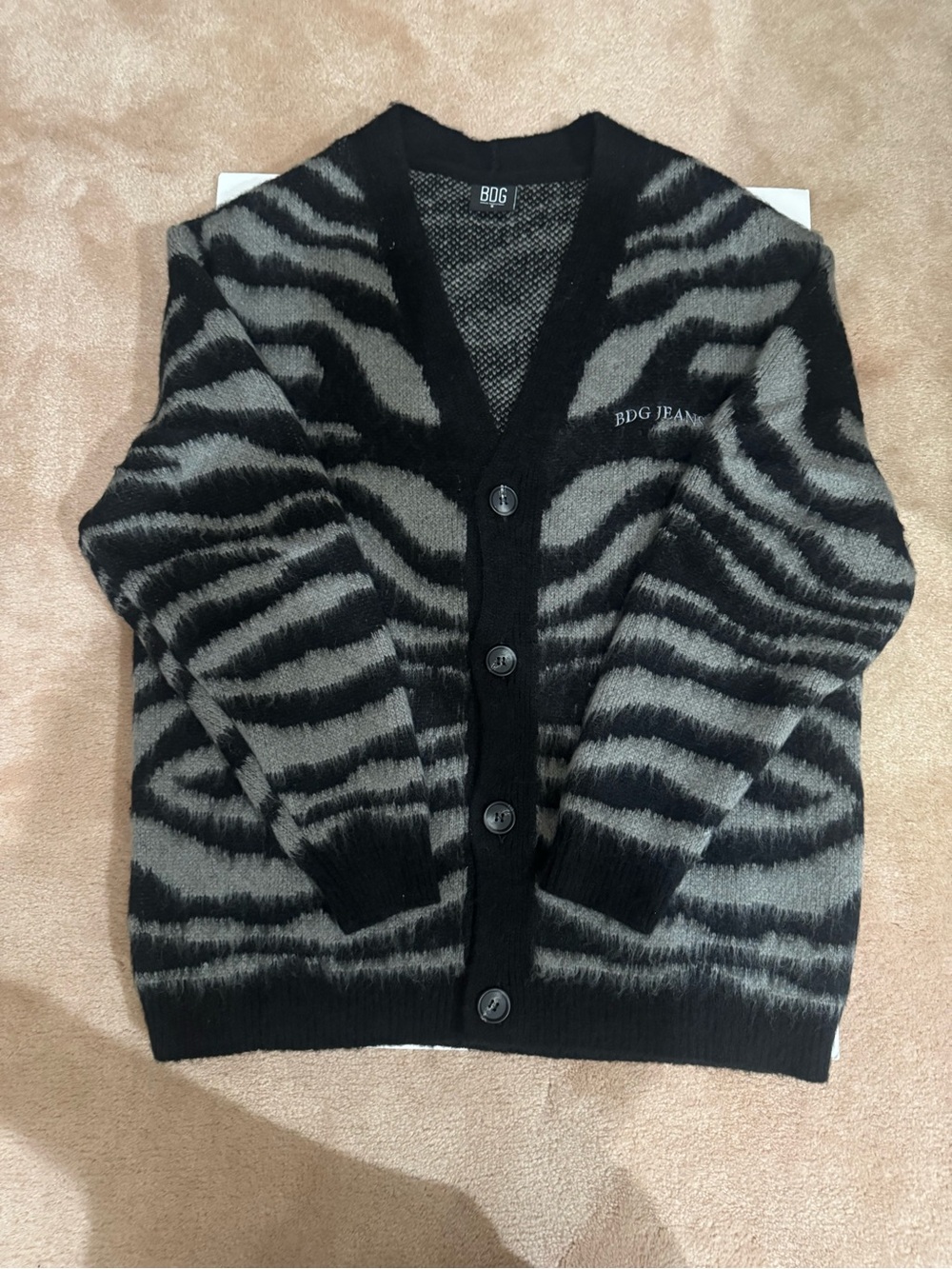 BDG Black & Gray Zebra-Stripe Knit Cardigan